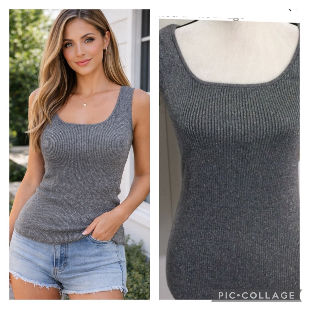 beautiful sleeveless silver knit top